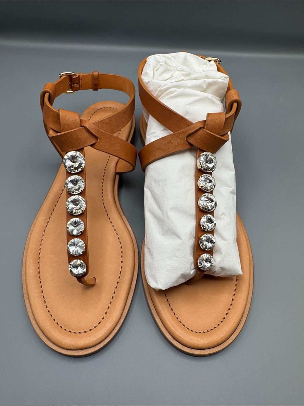 GIAMBATTISTA VALLI Crystal leather flat sandals - Picture 2 of 5